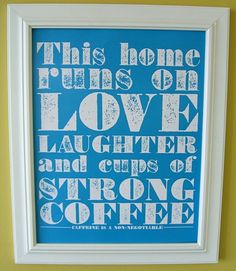 this home runs on love laughter and bottles of real cold beer framed print in white frame