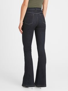 Petite High-Rise Flare Jean | Banana Republic High Rise Flare Jeans For Fall, Modern High Rise Dark Wash Flare Jeans, Chic High Rise Denim Flare Jeans, Fall Dark Wash Straight Leg Flares, Chic High Rise Flare Jeans With Five Pockets, Chic Full Length Denim Flare Jeans, Modern Dark Wash Mid-rise Flare Jeans, Chic Flare Dark Wash Jeans, Chic Dark Wash Flare Jeans