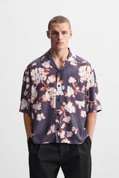 FLORAL PRINT SHIRT Collared Hawaiian Shirt With Pockets For Summer, Summer Collared Hawaiian Shirt With Pockets, Summer Shirt With Lapel Collar And Button Closure, Summer Short Sleeve Shirt With Lapel Collar, Summer Short Sleeve Shirt With Lapel Collar And Placket, Short Sleeve Shirt With Lapel Collar For Summer, Summer Shirt With Lapel Collar And Placket, Summer Shirt With Lapel Collar And Placket Detail, Lapel Collar Shirt With Placket For Summer