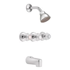 the shower faucet is shown with two handset and three sprays on each side