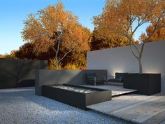 an artistic rendering of a modern outdoor living area