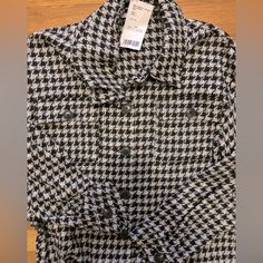 Nwt Mango Houndstooth Shacket Casual Fitted Houndstooth Outerwear, Casual Outerwear With Houndstooth Pattern And Lapel Collar, Casual Houndstooth Outerwear With Lapel Collar, Collared Houndstooth Outerwear For Winter, Casual Black Houndstooth Outerwear, Winter Collared Outerwear With Houndstooth Pattern, Collared Houndstooth Winter Outerwear, Mango Suit, Purple Trench Coat