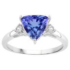 It comes with the appraisal by GIA GG/AJP All Gemstones are Natural Trillion Cut Tanzanite = 1.69 Carat 2 Diamonds = 0.14 Carats Metal: 14K White Gold Ring Size: 7* US *It can be resized complimentary Trillion Cut Ring, Contemporary Engagement Rings, Tanzanite Diamond Ring, Tanzanite Stone, Tanzanite Diamond, Tanzanite Ring, Modern Ring, 14k White Gold Ring, White Gold Ring