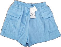 Blue Shorts With Side Pockets For Summer, Zara High-waisted Shorts With Pockets, Blue Vacation Shorts With Side Pockets, Casual Zara Shorts With Pockets, Light Blue Shorts With Pockets For Spring, Zara Casual Shorts With Pockets, Zara Shorts With Pockets For Spring, Zara Summer Shorts With Pockets, Zara Summer Bottoms With Pockets