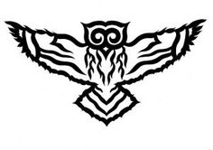 an owl with large wings is drawn in black ink on a white background, the image shows