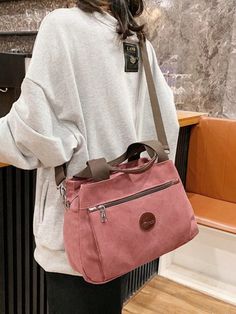 Women's Vintage Canvas Tote Bag With Zipper Pockets Casual Crossbody Bag Leisure Shoulder Bag Commuter Shopper Bag Red Casual,Fashionable,Minimalist   Canvas Plain    Women Bags, size features are:Bust: ,Length: ,Sleeve Length: Casual Crossbody Bag, Bag Women Fashion, Plaid Backpack, Latest Bags, Canvas Crossbody Bag, Cross Bag, Canvas Handbags, Vintage Canvas, Canvas Shoulder Bag