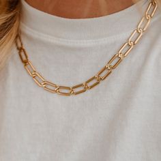 Bold, edgy, and individual - everything you could ask for in a statement chain. Featuring interlocking links, this necklace is sure to shine from near and far. Gold Plate 17" to 19" Adjustable Length Waterproof & Tarnish Resistant Nickel- & Lead-Free Christmas Tattoo, How To Draw Hair, Girls Dp, To Shine, Chain Necklace, Gold Necklace, Gold Plate, Collar, Tattoos