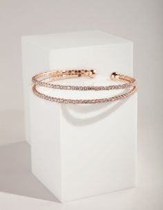 Rose Gold Cubic Zirconia Double Row Cuff | Lovisa Jewellery Australia | Bracelets Ball Jewellery, Cuff Bracelet, Tiara