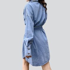 Introducing the 2023 Spring-Summer Collection's latest must-have: The Pre-millennium-style Oversized Denim Dress! With its light wash and buttoned closure. this statement piece exudes effortless rebellious sophistication.Why You'll Love ItMake a bold statement with this alternative-inspired denim dress. Crafted with premium quality denim and featuring a distinctive distressed pattern. this dress will let you stand out from the crowd and embrace the trend renaissance. Plus. its sleek slender fit. Spring Light Wash Collared Denim Top, Trendy Light Wash Denim Dress For Fall, Light Wash Long Sleeve Denim Dress, Relaxed Fit Denim Top With Button Closure For Spring, Summer Washed Collared Denim Jacket, Spring Light Wash Button-up Denim Top, Trendy Washed Blue Denim Dress For Fall, Spring Denim Top With Button Closure And Relaxed Fit, Washed Blue Denim Dress With Pockets For Day Out