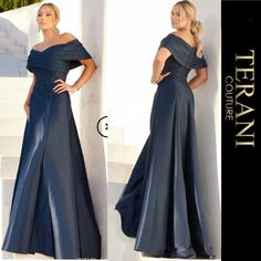 Nwt Terani Couture - Off Shoulder Pleated Neckline Embroidery Ballgown Dress Style Number: 232m1511 Color: Navy Blue Size: 24 Elegant Mother Of Bride Or Mother Of Groom Gown Embrace Opulence With This Off Shoulder Pleated Neckline Embroidery Ballgown Dress. The Off-Shoulder Neckline Showcases Your Dcolletage, While The Pleated Neckline Adds A Touch Of Elegance. The Embroidered Details Create A Captivating And Luxurious Look. Perfect For Formal Events And Black-Tie Occasions, This Dress Will Make Dusty Blue Gown For Principal Sponsor, Formal Embroidered Evening Dress With Fitted Bodice, Elegant Embroidered Evening Gown, Elegant Embroidered Floor-length Evening Dress, Elegant Embroidered Evening Dress For Formal Occasions, Elegant Embroidered Gown For Mother Of The Bride, Elegant Embroidered Formal Gown, Elegant Embroidered Mother Of The Bride Dress, Mother Of The Bride Dresses Navy