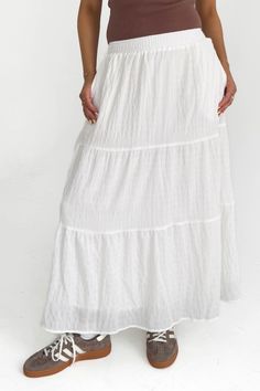 Lovely Day Skirt White Tiered Skirt, White Flowy Skirt, Long White Skirt, Cancun Outfits, White Linen Skirt, White Maxi Skirt, White Long Skirt, White Maxi Skirts, Long Skirts