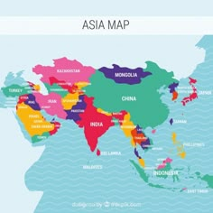 Premium Vector | Map of asia continent with different colors | Asia map ... image.