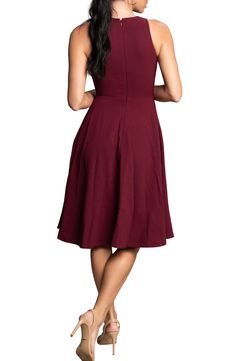 The signature drape of sleek crepe fabric brings a pleasing swing and sway to this elegant fit-and-flare dress featuring always-welcome pockets. 42" length (size Medium) Hidden back-zip closure Plunge neck Sleeveless On-seam pockets Lined 97% polyester, 3% spandex Machine wash, line dry Imported Classic A-line Midi Dress For Date Night, Date Night A-line Midi Dress With Pleated Bodice, Pleated Bodice Fit And Flare A-line Midi Dress, A-line Dress With Flattering Cut For Date Night, Flattering A-line Dress For Date Night, Flattering Cut A-line Dress For Date Night, Lined A-line Midi Dress For Date Night, Classic Fit And Flare Dress With Pleated Back, Flattering Solid Color A-line Dress