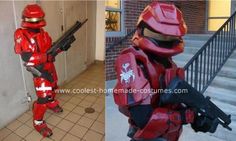 Homemade Halo Scout Halloween Costume: I built this for my 11 year old son of the Scout armor from the video game Halo.  It was built from cardboard... Halo Spartan Cosplay, Halo Cosplay Diy, Cortona From Halo, Halo Odst Cosplay, Halloween Video Game, Video Game Costumes, The Scout