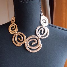 Gold Swirl Design Short Necklace. Full Size Matching Earrings. Nwt Formal Spiral Gold Jewelry, Elegant Spiral Necklaces For Jewelry Making, Elegant Spiral Metal Jewelry, Elegant Swirl Necklace For Gift, Elegant Spiral Gold Necklace, Elegant Swirl Necklace For Gifts, Elegant Gold Spiral Necklace, Elegant Swirl Shaped Metal Jewelry, Elegant Gold Swirl Necklace