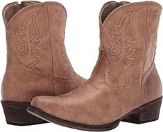 Roper Shay | Zappos.com Western Faux Leather Boots For Fall, Rustic Distressed Brown Boots For Fall, Rugged Faux Leather Boots For Fall, Western Style Faux Leather Moto Boots For Fall, Western Style Faux Leather Mid-calf Boots, Rustic Snip Toe Moto Boots For Fall, Rustic Moto Boots With Snip Toe For Fall, Rugged Snip Toe Mid-calf Boots For Fall, Distressed Brown Boots For Outdoor Fall Activities