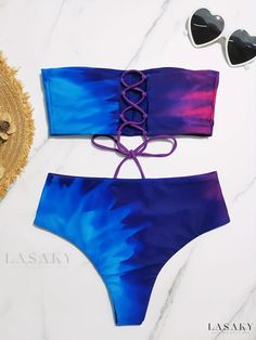 Lasaky - Chic Ombre Bandeau Bikini Set: Strapless Tube Top, High-Stretch, High Cut Beachwear Two-Piece Swimsuit - Womens Swimwear & Clothing Blue Tube Top For Beach Season Pool, Ombre Design, Swimsuit For Women, Water Activities, Swimwear Outfit, Beach Look, Tube Top, Women Swimsuits, Womens Swimwear