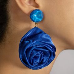 This Unique Pair Is A Wonderful Addition To Your Wardrobe And Your Style; Sure To Get Lots Of Compliments! Gsunmw50400jml0 Blue Flower Shaped Earrings For Summer, Blue Flower-shaped Summer Earrings, Blue Flower Earrings For Summer Party, Rose Design Flower Earrings For Party, Elegant Blue Flower Earrings, Blue Flower-shaped Party Earrings, Blue Flower Shaped Party Earrings, Elegant Blue Flower Earrings For Party, Rose Fabric