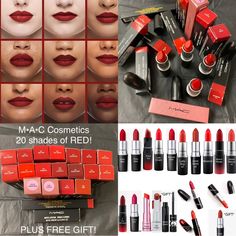 20 Full Size Mac Red Shades Collection Set. Brand New Authentic Mac Cosmetics All Different Shades Of Red Majority Are Limited Edition. In This Collection Set You Will Receive 20 Mac Different Red Shades Of Lipstick Colors: Ruby Woo Ruby New Ruby You Lady Danger Russian Red X2 Lady Bug X2 Local Celeb Mangrove Maison Rouge X2 Sweet Sakura E For Effortless Lovers Only Rouge Awakening That Tickles Dallas Barbecue Shamelessly Vain Chilli Plus Two Free Gifts With Purchase, You Will Get A Mini Mac Lip Different Red Shades, Water Proof Mascara, Mac Red Lipsticks, Shades Of Red Color, Lipstick Names, Mac Russian Red, Shades Of Lipstick, Ruby Woo Lipstick, Pink Matte Lipstick