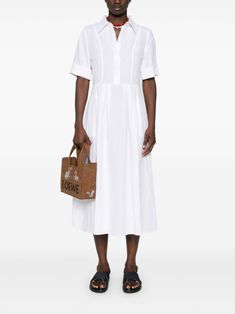 Eleventy Linen short-sleeves Midi Dress - Farfetch Midi Dress White, Linen Midi Dress, Yoko London, Water Consumption, City Dress, Linen Short, Midi Short Sleeve Dress, Summer Beach Wear, White Midi Dress