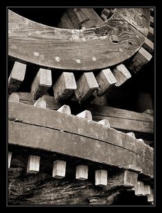 black and white photograph of old wooden slats