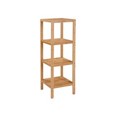 a wooden shelf with three shelves on each side