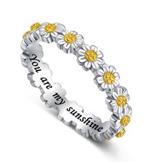 PRICES MAY VARY. You are my sunshine daisy rings for women teen girls mom daughters sisters grandaughter best friends gifts Great gifts for your daughter, sister, niece, mom, wife, girlfriend, grandaughter on different occasions such as Mother day, Valentines day, Birthday, Graduation, Anniversary, Christmas Day, Thanksgiving Day Ring Size: 7# ; Choose the appropriate size (US size 5/6/7/8/9/10) according to your own size Material is sterling silver with 18K white gold plated, lead-free & nickle Daughter Ring, Daisy Ring, Mom Daughter, Girl Mom, You Are My Sunshine, Womens Jewelry Rings, Women Girl, Rings Statement, Band Rings