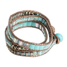 Glass Beaded Wrap Bracelet in Turquoise from Guatemala - Mayan Monolith | NOVICA Beaded Wrap Bracelets, Beaded Wraps, Bracelet Ideas, Guatemala, Wrap Bracelet, Beaded Jewelry, Beading, Glass Beads, Premium Quality