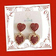 Gorgeous Double Heart Crystal-Studded Pierced Earrings With Red Crystals And Pearls Surrounding The Larger Heart. Measures Approximately 1.5"L. These Earrings Are Beautiful To Wear And Are Also Available In Clear, Pink And Aurora Borealis Colored Crystals In My Closet! Smoke Free Home Please Carefully Refer To All Photos Prior To Purchasing Contact With Any Questions Mint Jewelry, Crystal Heart Earrings, Heart Crystal, Double Heart, Red Crystals, Pierced Earrings, Crystal Heart, Color Crystal, Aurora Borealis