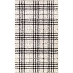 a white and black plaid rug on a white background