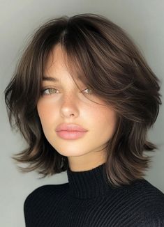 Chin Length Layered Bob With Curtain Bangs, Short Shag Bob With Curtain Bangs, All Around Layers Short Hair, Short Layers Curtain Bangs Short Hair, Short Hair With Layers Curtain Bangs, Long Bob Haircuts Curtain Bangs, Layered Bob Haircut With Curtain Bangs, Voluminous Layered Hair With Curtain Bangs, Bob With Side Curtain Bangs