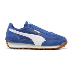 The PUMA Easy Rider was born in the late ‘70s, when running made its move from the track to the streets. Today it's back with its classic slim profile and vintage vibes intact. This version, featuring a textile base and suede leather overlays, is sure to become your go-to for bringing a touch of easy, retro-style to everyday looks. $89.95 Retro Sneakers With Cushioned Footbed, Vintage Sneakers With Rubber Waffle Outsoles And White Sole, Vintage Sneakers With Rubber Waffle Outsoles For Jogging, Vintage Sneakers With White Sole And Rubber Waffle Outsoles, Retro Running Shoes With Rubber Sole For Sports, Retro Low-top Running Shoes, Retro Running Shoes With Rubber Sole For Streetwear, Retro Blue Sneakers With Vulcanized Sole, Retro Leather Running Shoes For Streetwear