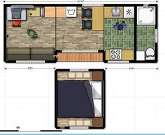 the floor plan for a small house with two separate rooms and one living room in it