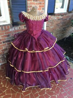 Merlot Organza 3 tiered Civil War Ballgown with Gold. Waist of 26 inches. http://www.cumberlandriversutlery.com/3-tiered-merlot-organza-wgold-civil-war-ballgowndres326.html History Fashion, Vintage Victorian, Merlot, Vintage Clothes, I Want To Be