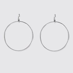 Large hoop earrings hang from an ear wire , swingy, modern, plain and sleek -approx.- 2" diameter-french ear wire-EJ2050 Large Hoop Earrings, Ear Wire, Gold Plate, Hoop Earrings, Sleek, Drop Earrings, Sterling Silver, Silver, Gold