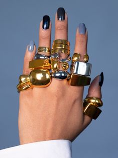 The set of 5 rings is handcrafted in bronze with a choice of 22k gold or a silver finish. Dope Jewelry Accessories, Fashion Rules, Stack Rings, Stacking Ring Set, Dope Jewelry, Jewelry Fashion Trends, Classy Jewelry, Funky Jewelry, Jewelry Lookbook