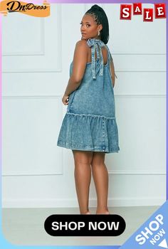 Plus Size Denim Sleeveless Strap Loose Mini Dress Beach Dresses For Women, Effortless Chic Style, Loose Mini Dress, Streetwear Dress, Rompers Womens Jumpsuit, Dress Denim, Long Romper, Sling Dress, Ruffle Mini Dress