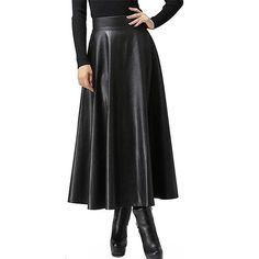 Season:Fall  Winter; Fabric:Faux Leather; Dress Length:Midi; Gender:Women's; Style:Casual,Fashion,Elegant; Occasion:Daily,Casual Daily,Going out,Street,Vacation,Date; Fit Type:Regular Fit; Waistline:High Waist; Pattern:Solid Colored; Design:Ruched; Pants Type:Skirt,Long Skirt; Front page:FF; Listing Date:11/16/2023 Hippie Rock, Pu Skirt, Pu Leather Skirt, Rock Outfit, Midi Flare Skirt, Leather Clothes, Skirts Midi High Waisted, Leather Midi Skirt, All Things Girly