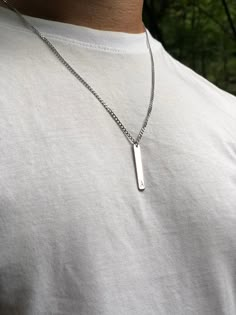 All our necklaces are 925k sterling silver. It is a great personalized gift idea for yourself and your loved one. You can customize the 2mm curb chain with bar necklace. Name, initial and number bar necklace.   Please feel free for asking❤ The Gentleman Jewelry Bar Chain Necklace, Silver Necklaces For Men, Classic Sterling Silver Bar Necklace, Minimalist Sterling Silver Necklace For Father's Day, Silver Minimalist Name Necklace, Classic Silver Bar Necklace As A Gift, Everyday Silver Rectangular Name Necklace, Everyday Rectangular Silver Name Necklace, Minimalist Silver Engraved Bar Necklace