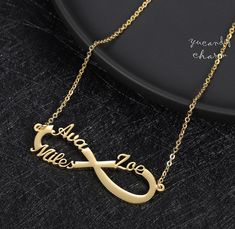 "This custom names necklace is personalized in an infinity symbol, we can do up to 4 names! Great for your loved ones. This necklace is made of surgical grade stainless steel with Rose Gold/White gold/gold plated which is durable, resilient and affordable. This personalized necklace is elegant and stunning. It can adorn any outfit and any look you hope to achieve. This is handmade with love to ensures that your orders are treated delicately and with utmost tender loving care. Plus, it comes with Personalized Stainless Steel Jewelry For Anniversary, Personalized Rose Gold Stainless Steel Name Necklace, Personalized Elegant Stainless Steel Name Necklace, Elegant Stainless Steel Custom Name Necklace, Rose Gold Stainless Steel Name Necklace For Mother's Day, Elegant Customizable Stainless Steel Name Necklace, Personalized Infinity Rose Gold Jewelry, Customized Infinity Jewelry For Valentine's Day, Rose Gold Name Necklace In Stainless Steel