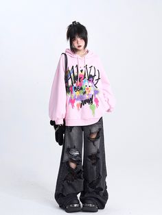 This price is for a hoodie only, others are not included. SizeSMLFull Length687072Bust118122126Hem Circumference100104108Sleeve Length505152 Black Denim Pants, One Piece Top, Cool Look, Print Pink, Wide Pants, Pink Hoodie, Strike A Pose, Pink Print, Fur Jacket