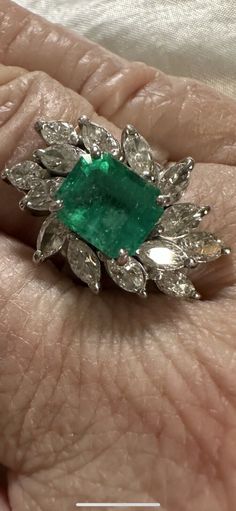 Vintage Emerald and Diamond Platinum Ring | eBay Diamond Platinum Ring, Jewellery Board, Platinum Diamond Rings, Engagement And Wedding Rings, Ring Emerald, Marquise Cut Diamond, Jewelry Boards, Ring Crafts, Platinum Ring