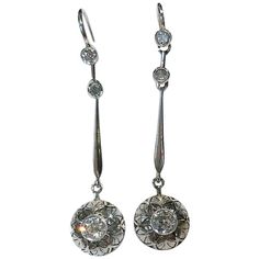 Pair of vintage earrings with 18 karat white gold and brilliant diamonds for a total of 0.5 karats, Italy 1920s-1930s Length 5 cm Art Deco Diamond Earrings For Formal Occasions, Fine Jewelry Platinum Diamond Drop Earrings, Diamond White Platinum Drop Earrings, Timeless Platinum Diamond Drop Earrings, Timeless Platinum Drop Diamond Earrings, Art Deco Diamond Drop Earrings For Formal Occasions, Art Deco Silver Diamond Earrings In Platinum, Evening Sterling Silver Diamond Earrings With 17 Jewels, Hallmarked Platinum Diamond Earrings For Wedding