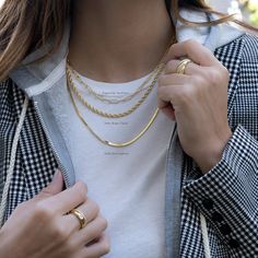 "Choose your necklace: Paperclip, Rope, or Herringbone Mix & Match and create your own layering stack! Rope Chain Details ▫︎ Made of Brass ▫︎ Thick plating of 14k Gold ▫︎ 16\" + 3\" Extension Paperclip Details ▫︎ Made of 925 Sterling Silver ▫︎ Thick plating of 14k Gold ▫︎ 16\" + 3\" Extension Chain Herringbone Details ▫︎ Made of 925 Sterling Silver ▫︎ Thick plating of 14k Gold ▫︎ 16\" Chain or 18\" Chain Available" Croissant Ring, Necklaces Layered, Necklace Rope, Rope Ring, Paperclip Necklace, Twisted Ring, Necklace Outfit, Silver Opal Ring, Layered Chain Necklace