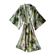 Raw silk robe in Garden Party Robes Upstate Spring Silk Kimono For Loungewear, Silk Kimono For Spring Loungewear, Spring Silk Wrap Robe, Spring Silk Kimono For Daywear, Multicolor Kimono With Kimono Sleeves For Brunch, Spring Long Silk Kimono, Spring Silk Long Kimono, Long Silk Kimono For Spring, Summer Silk Lounge Robe