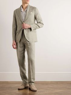 BRUNELLO CUCINELLI Herringbone Linen Suit for Men Formal Linen Blazer With Patch Pockets, Classic Linen Blazer With Pockets, Classic Linen Suits For Workwear, Classic Linen Blazer With Patch Pockets, Classic Three-piece Suit With Suit Collar For Spring, Elegant Tailored Suits With Patch Pockets, Elegant Tailored Suit With Patch Pockets, Formal Linen Blazer With Pockets, Classic Suits With Notch Lapel And Patch Pockets