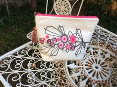 Fabric pouch bag hand embroidered with flowers, handmade, unique gift, one of a kind, carryall https://etsy.me/2UqtH02 #white #pink #zipperpouch #handmadepouch #cosmeticscase #carryallpouch #accessoriespouch #uniquegifts #whittepouchbag Embroidered Clutch Bag, Flowers Unique, Jute Tote Bags, Summer Tote Bags, Jute Totes, Fabric Pouch, Embroidered Clutch, Cotton Pouch, Handmade Tote