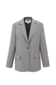 Introducing the FRNCH PARIS Lamier Blazer, a luxury tailored piece for the modern wardrobe. Its single-breasted design and slightly oversized fit combine ease and elegance, while the felted wool blend and button cuff detail make for a timelessly sophisticated look. Flap pockets and a back vent ensure complete comfort, and the blazer is fully lined for enduring wear. **Sizing notes: This style runs TTS MATERIALS: Shell: 30% Wool, 70% polyester Lining: 100% Cotton CARE: Dry clean Luxury Gray Wool Blazer, Tailored Double-breasted Gray Outerwear, Luxury Single-breasted Gray Outerwear, Gray Single-breasted Wool Coat With Lapel Collar, Gray Single-breasted Blazer In Suiting Fabric, Gray Matters, Grey Blazer, Cuff Detail, Modern Wardrobe