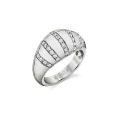 A throwback design brought current with contemporary details. The ORB Stripe Button Studs are at the same time intricate and effortless. Perfectly set rows of tiny pavé diamonds line the softly rounded golden surface. A must have for the fashion forward MM fan! SKU #F532 11mm wide five row pavé domed signet ring 37pcs 1.5mm G/H SI1 round pavé set diamonds 0.56ctw available in half sizes 4-8, anything outside of this is a special order 14k yellow or white gold Gold Hex, Button Studs, The Orb, Womens Wedding Bands, Three Stone Rings, Cuff Earrings, High Jewelry, Mens Wedding Bands, Signet Ring