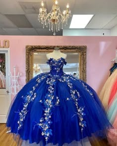 A Line Princess Tulle Ball Gown Floor Length Prom Dress Royal Blue Ball Gown, Royal Blue Quince, Mexican Quinceanera, Mexican Quinceanera Dresses, Quince Stuff, Quinceanera Themes Dresses, Quincenera Dresses, Blue Ball Gown, Prom Dress Pictures